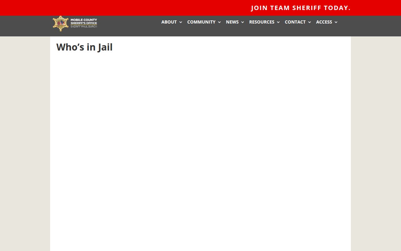 Mobile County Who's in Jail search portal for inmate lookup