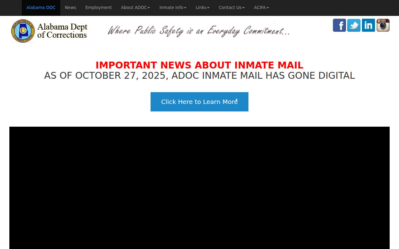 Alabama Department of Corrections main website
